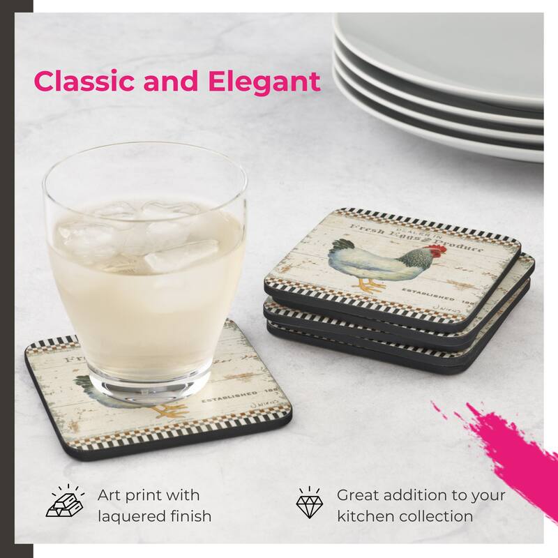 Pimpernel Set of 6 On The Farm Coasters - 4 Inches Sq.