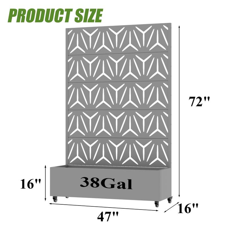 Metal Galvanized Planter Box with Trellis Privacy Screen Lockable Wheels
