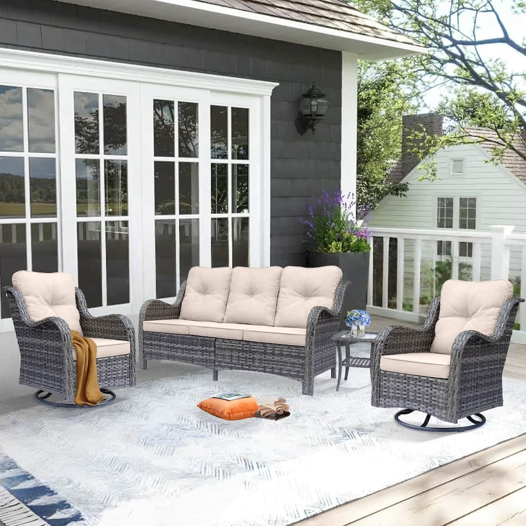 4 Piece Patio Furniture Seating Sofa Set with Swivel Chair and Cushion