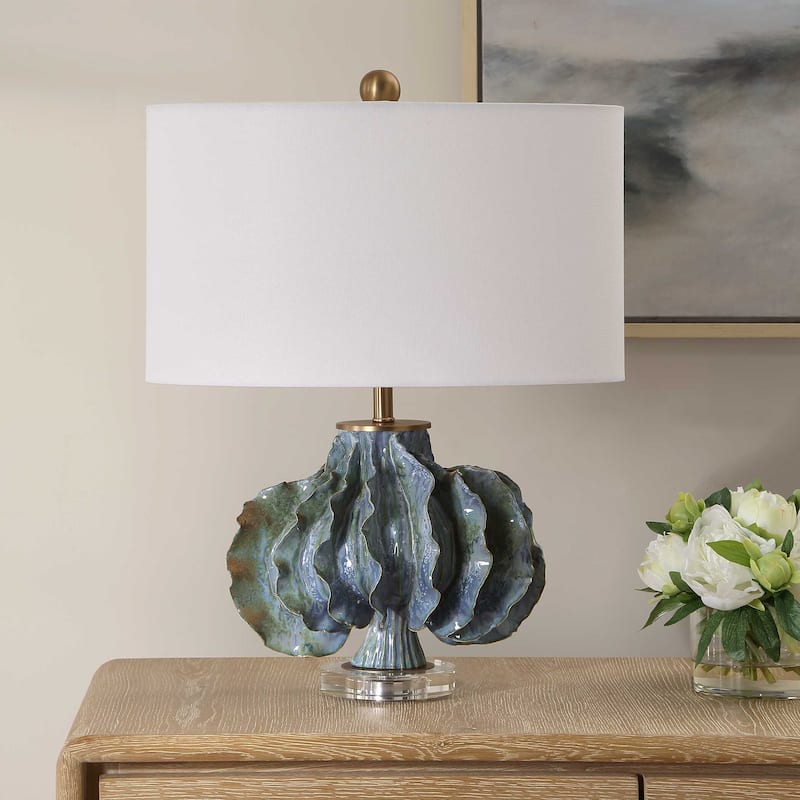 Uttermost Ruffle Up Blue Green Table Lamp - 18.00" W x 23.00" H x 18.00" D