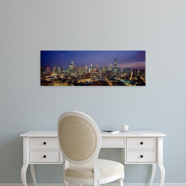 Easy Art Prints Panoramic Images's 'High Angle View Of Buildings Lit Up At Dusk, Chicago, Illinois, USA' Canvas Art