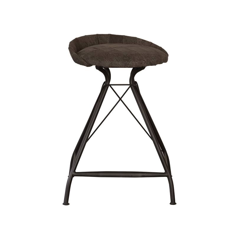 HomeRoots 25" Brown and Black Leather and Iron Low Back Counter Height Swivel Bar Chair