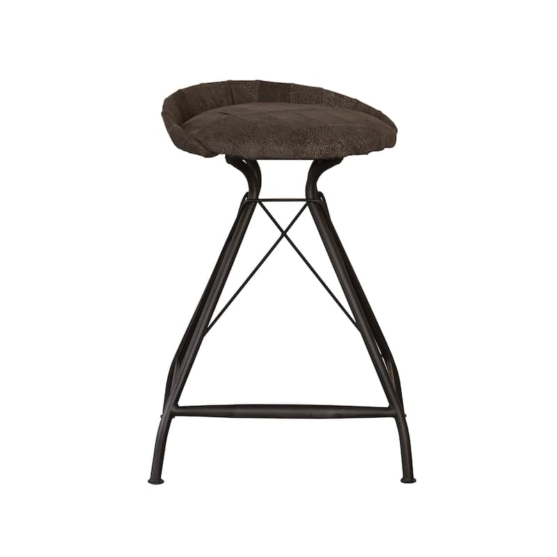 HomeRoots 25" Brown and Black Leather and Iron Low Back Counter Height Swivel Bar Chair