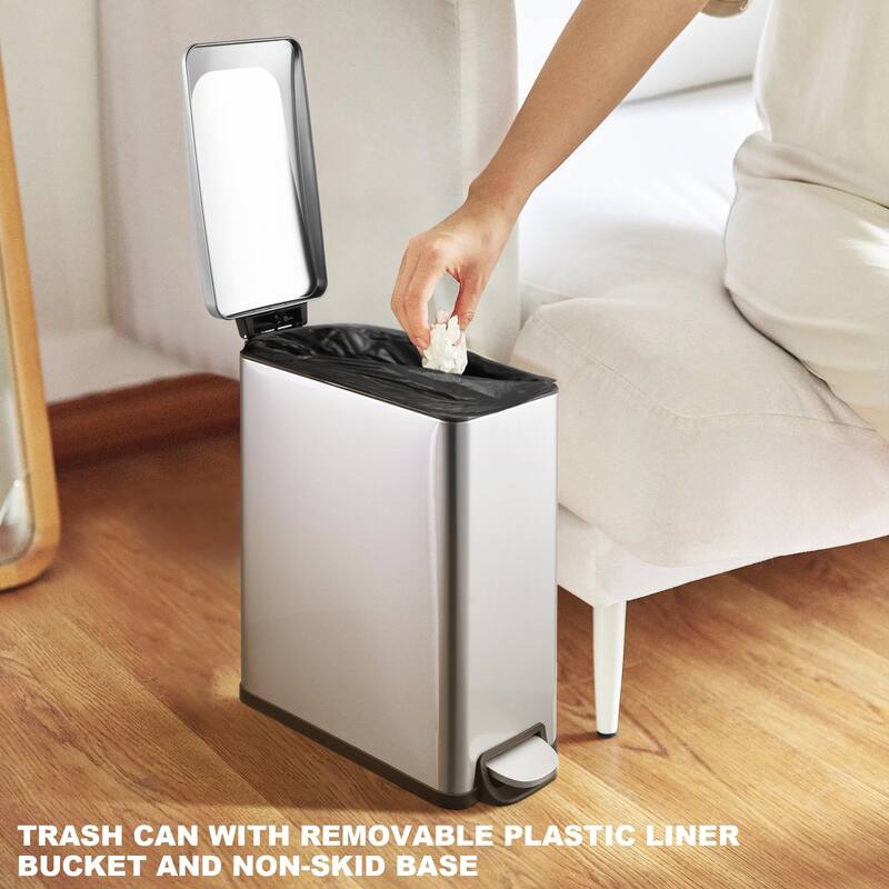 Innovaze 2.6 Gal./10 Liter Slim Stainless Steel Step-on Trash Can for Bathroom and Office