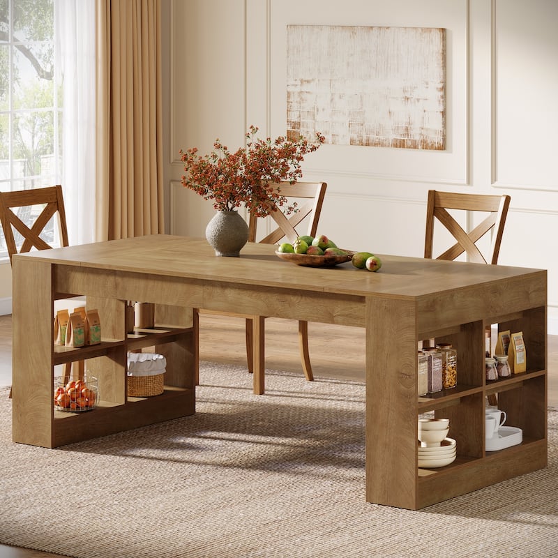 70.87-Inch Dining Table for 6 to 8 People, Wooden Kitchen Table with Storage Shelves for Dining Room