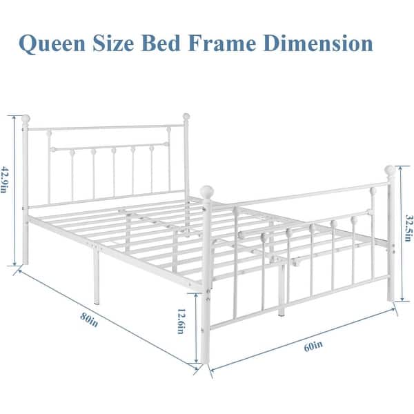 dimension image slide 4 of 6, VECELO Metal Platform Bed Frame with Headboard and Footboard, Heavy Duty Slat Support/Underbed Storage Space, Victorian Style