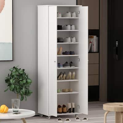 71" Closet Storage Cabinet 8-Tier Shoe Rack with Wheel Entryway Shelf - 23.6"L x 15.7"W x 70.9"H