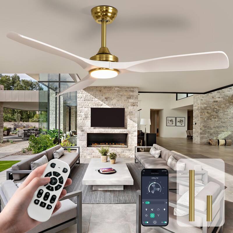 52 in. Indoor/Outdoor Dimmable Ceiling Fan With Light for Patios, Modern Noiseless Ceiling Fan with Remote APP Control