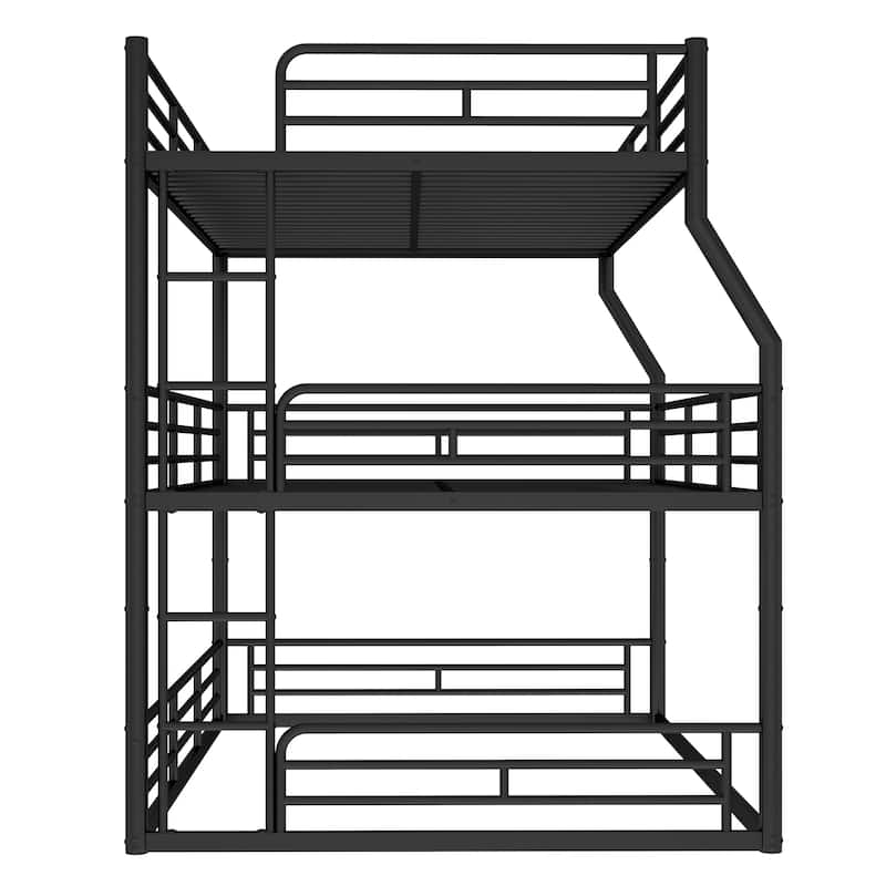Full XL over Queen over Queen Bunk Bed, Metal Triple Bunk Bed with Safety Guardrails, Bunk Bed with Noise-reduced Design