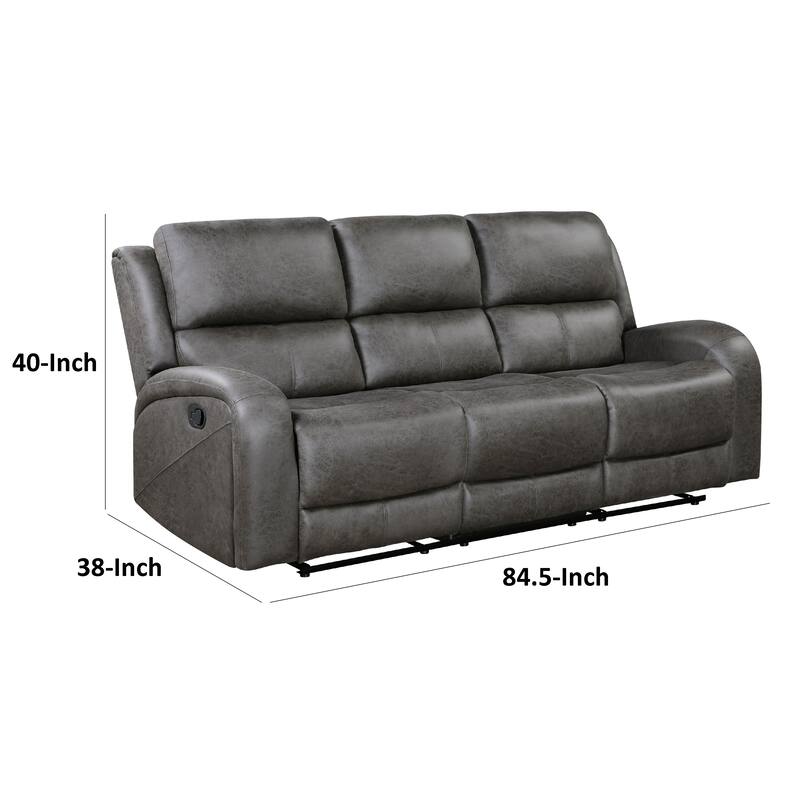 Patsy Manual Double Recliner Sofa, Gray Polished Microfiber 85 Inch