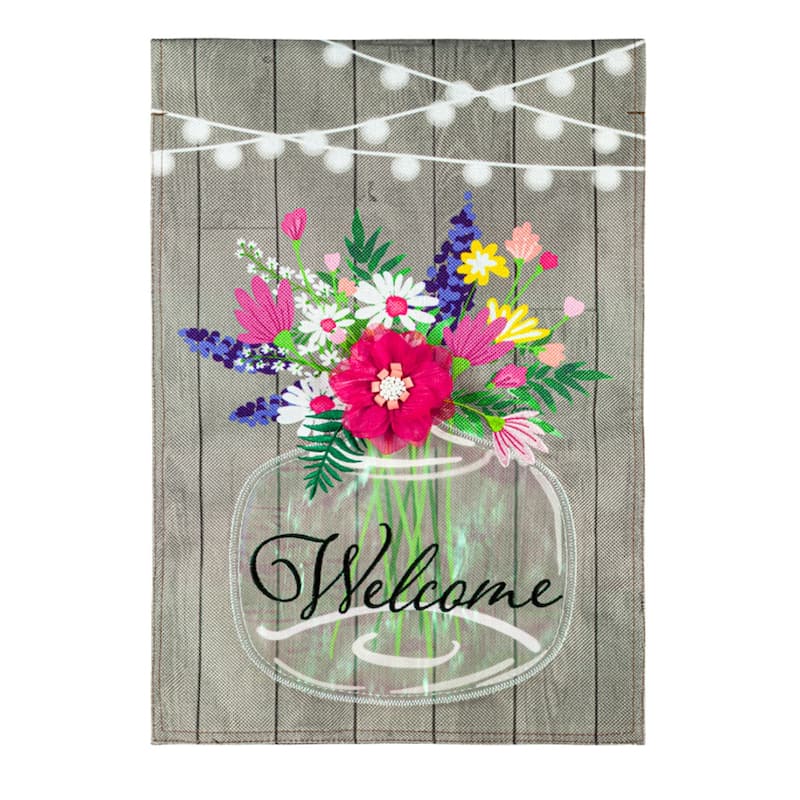 Mason Jar and Lights Garden Burlap Flag