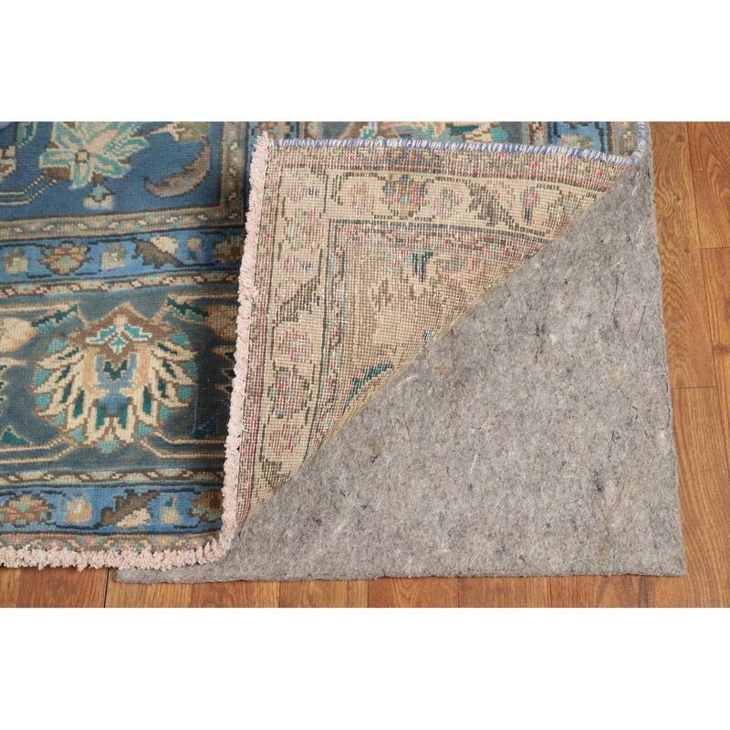 Distressed Blue Floral Tabriz Persian Area Rug Handmade Wool Carpet - 9'1"x 12'4"