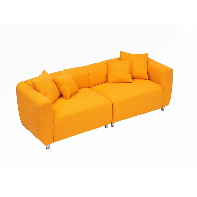 3 Seater Sofa Solid Wood Frame Couch with 4 Pillows