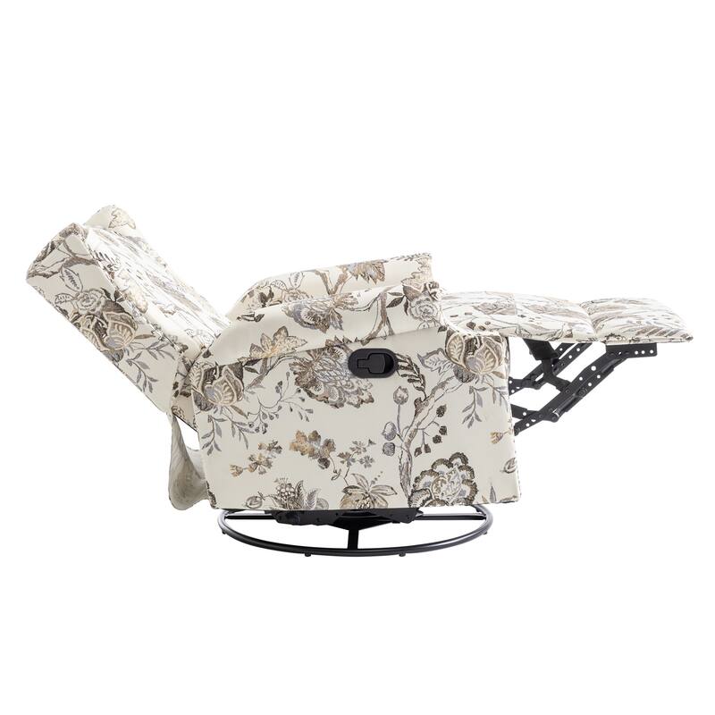 Patterned Linen Swivel Manual Push-Back Recliner Chair