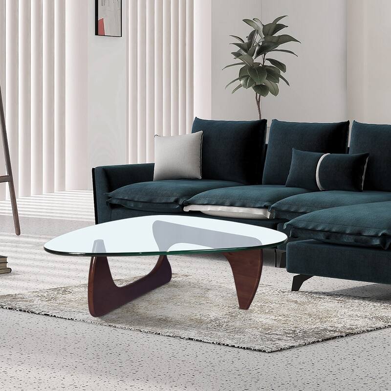 50"L Triangle coffee table Wood Base for living room