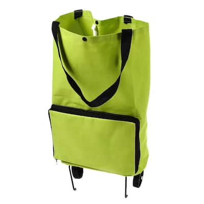 Polyester Portable Handy Foldable Bag Wheel Cart Shopping Trolley - Green