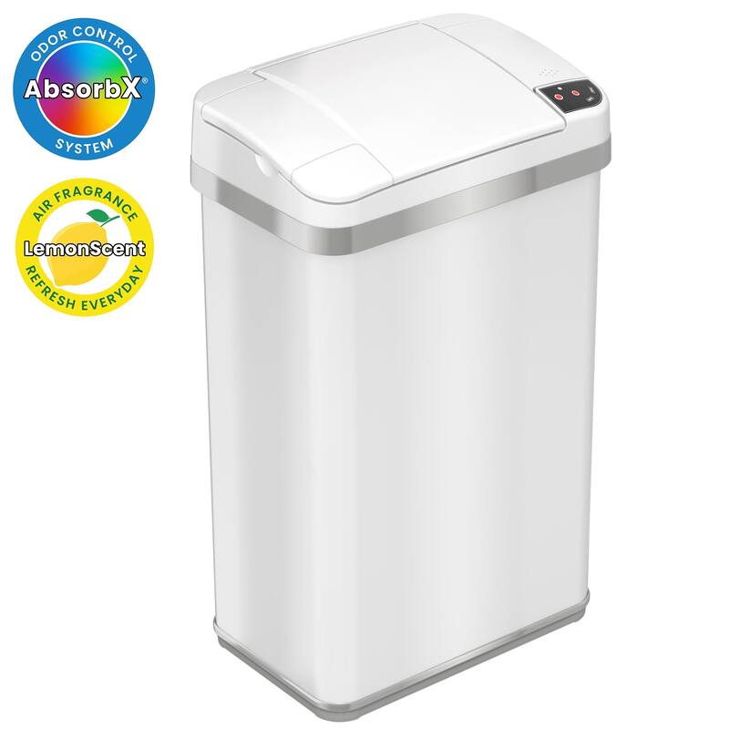 iTouchless 4 Gal White Stainless Steel Sensor Bathroom Trash Can