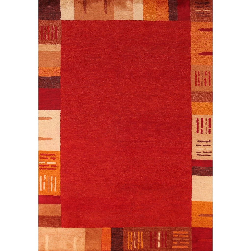 Bordered Gabbeh Indian Area Rug Hand-Tufted Wool Carpet - 5'3" x 7'7"