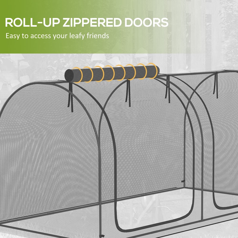 Outsunny 8' x 4' Crop Cage, Plant Protection Tent with Two Zippered Doors, Storage Bag and 4 Ground Stakes