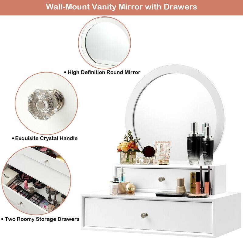 Costway Wall Mounted Vanity Makeup Dressing Home Furniture 2Drawer
