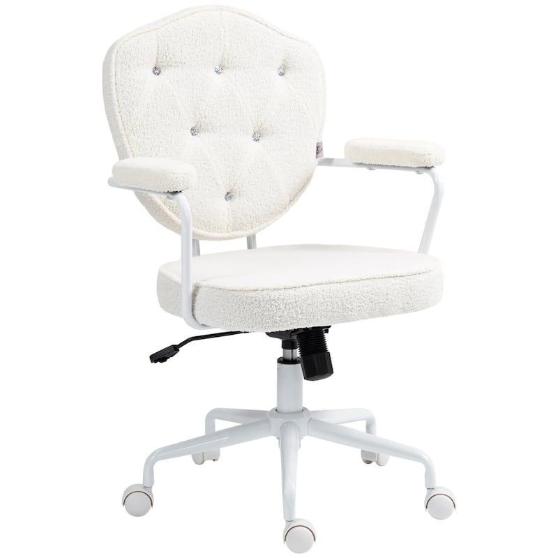 Stylish Velvet-Feel Swivel Vanity Chair with Rhinestone Back, Adjustable Tilt, and Wheels for Home Office or Bedroom - Cream White