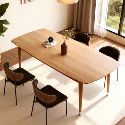 Mid-Century Modern 62.9" Rectangular Dining Table for 4-6, Solid Wood Kitchen & Dining Room Table with Tapered Legs