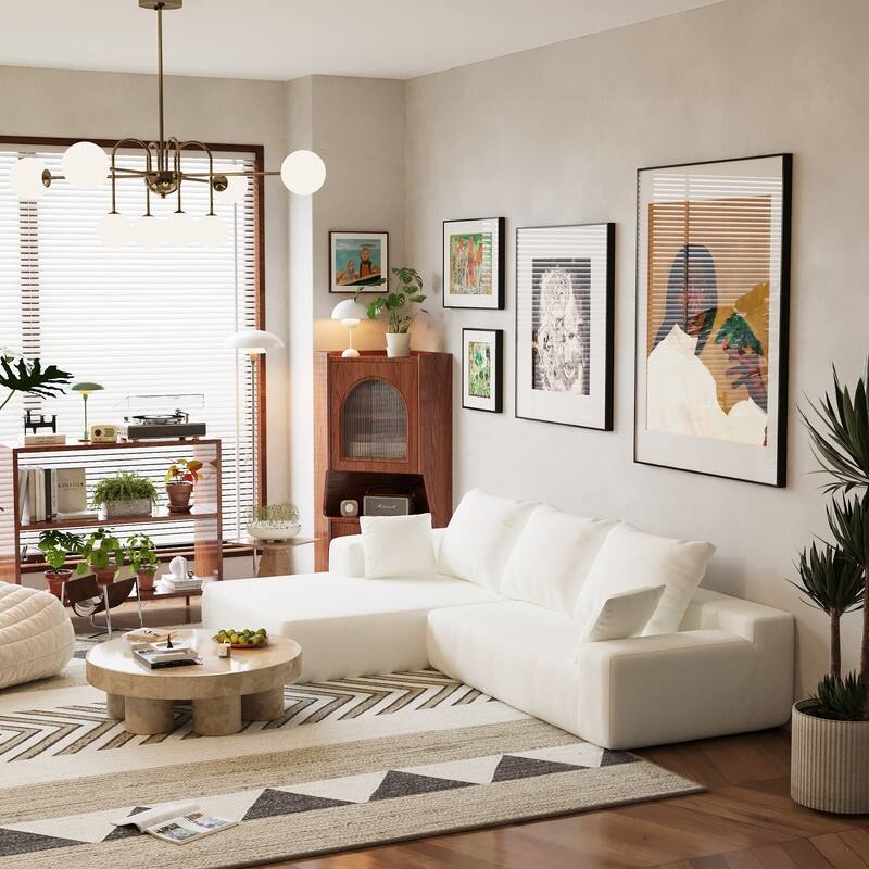Momei L-Shaped Sofa - High-Density Foam with Spring, Multiple Cushions, Living Room