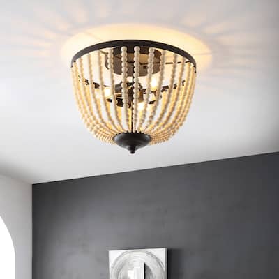 SAFAVIEH Lighting Dorlinde Flush Mount - 15" W x 15" D x 12" H - Black/Brown - 15Wx15Dx12H