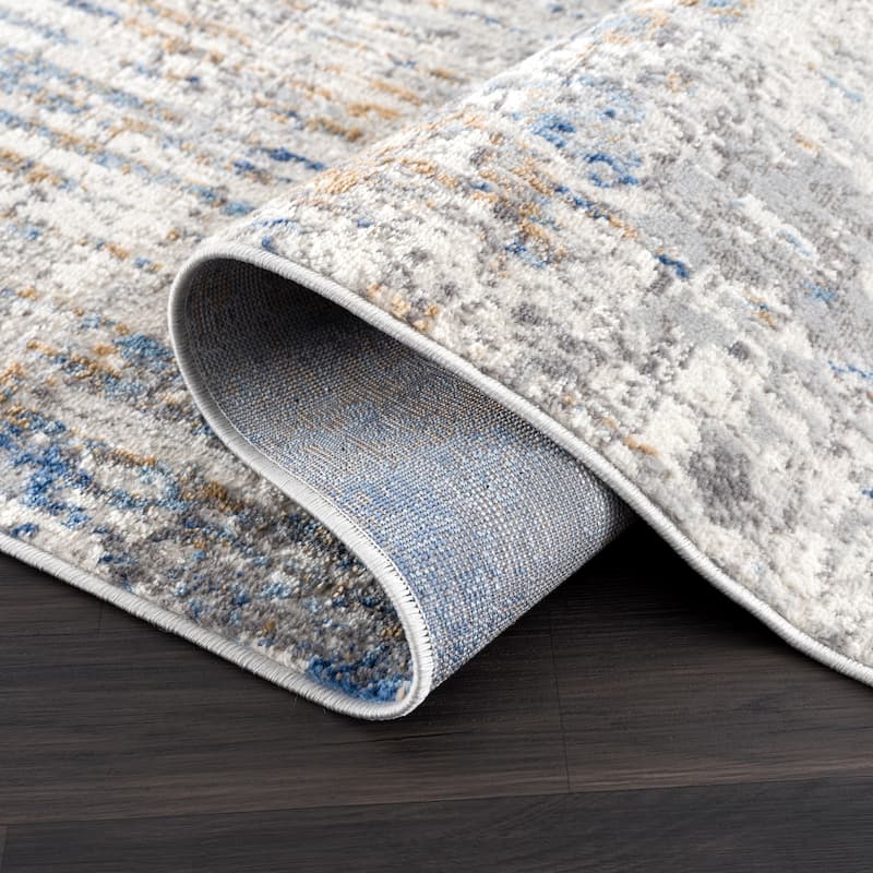 Abani Dun Contemporary Grey and Blue Landscape Indoor Area Rug