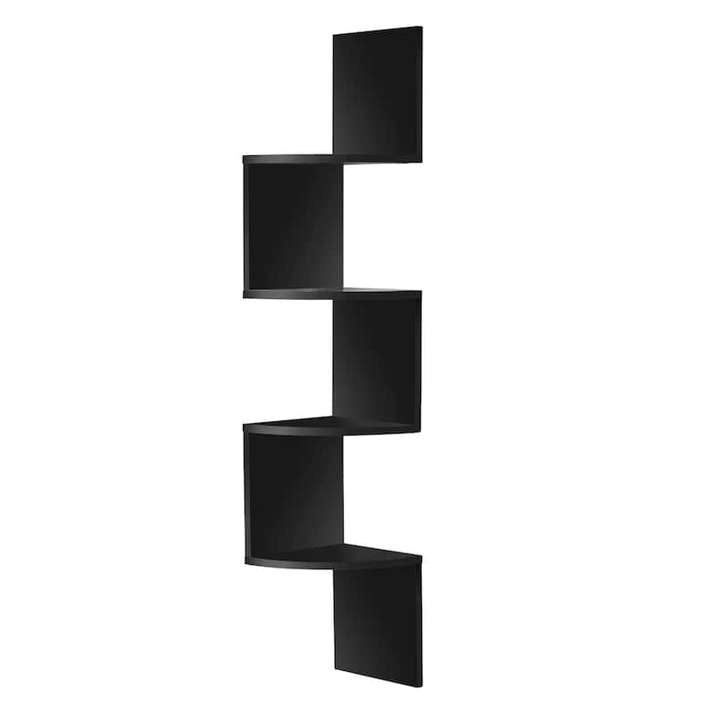 Sorbus 5-Tier Zig Zag Geometric Corner Wall Book Shelf Unit, Decorative Floating Wall Shelf - Black