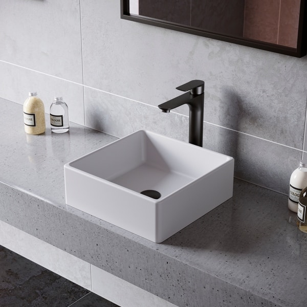 slide 2 of 9, Karran Quattro Vibrant Matte White Acrylic 15 in. Square Bathroom Vessel Sink