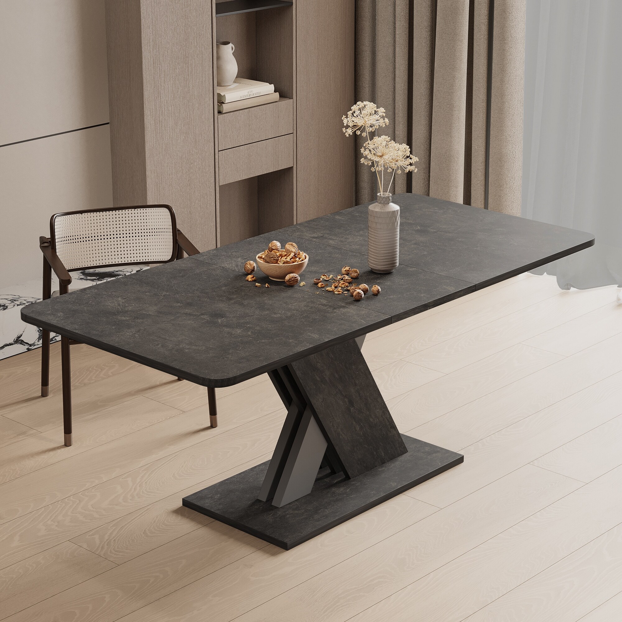 Extendable Dining Table for 6-8 Person, Wooden Dining Room Table, Modern Extendable Table for Gatherings, Meeting