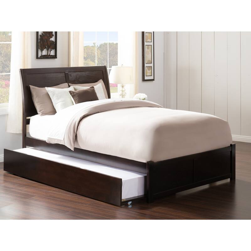 Full Platform Bed with Trundle - Modern Design, White Finish, Space Saving, Easy Assembly
