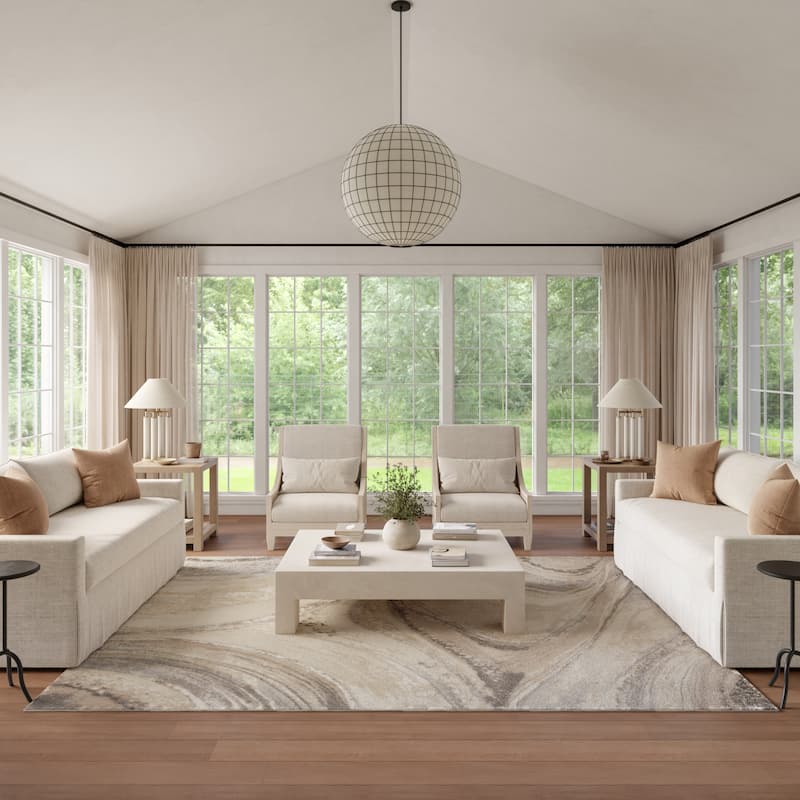 Nourison Brushstrokes Indoor only Abstract Area Rug - 5' x 8' - Cream Grey - Rectangle