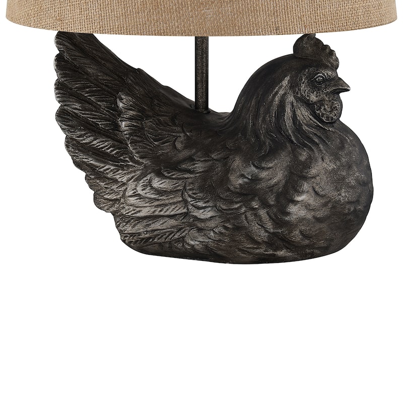 18"H Black Resin Chicken Table Lamp With Shade - 12.5" x 12.5" x 18"