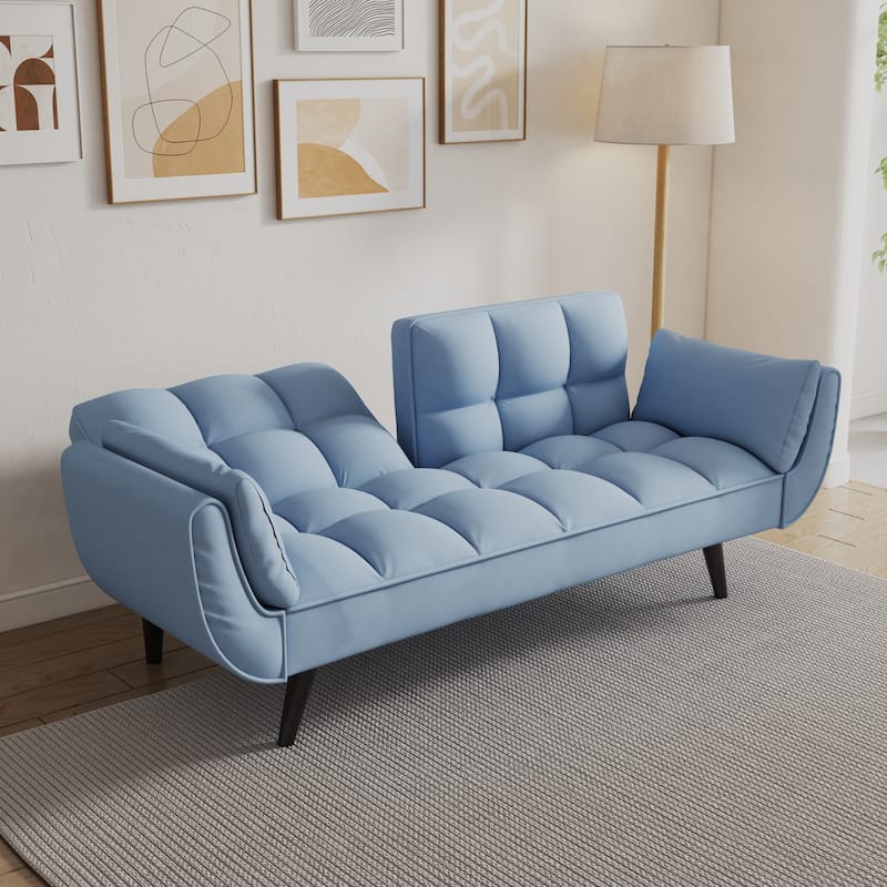 57" Velvet 2 Seater Convertible Sofa with Adjustable Backrest and Armrests for Compact Living Spaces