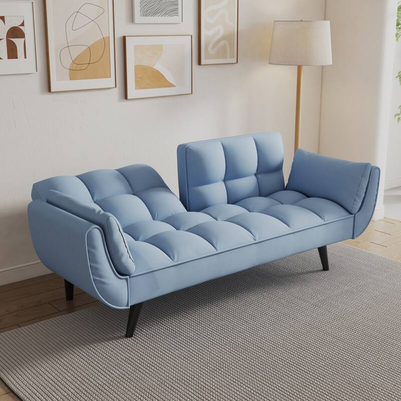 Velvet Sofa Bed with Adjustable Backrest, 57-Inch Space-Saving Couch for Small Rooms
