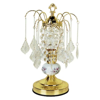 15" Contemporary Gold Ceramic Table Lamp with Crystal Shade and Touch Control E26 Base - 15"H x 7"W x 7"D