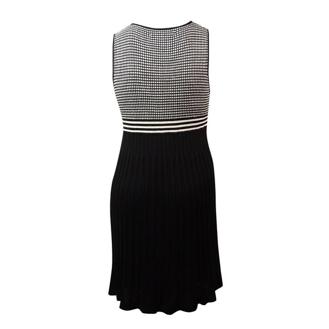Shop Studio M Women S Windowpane Knit Pleated Skirt Dress Black