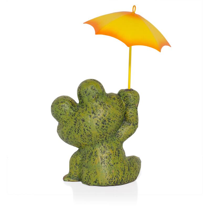 Sitting Jolly Frog with Yellow Umbrella Statue