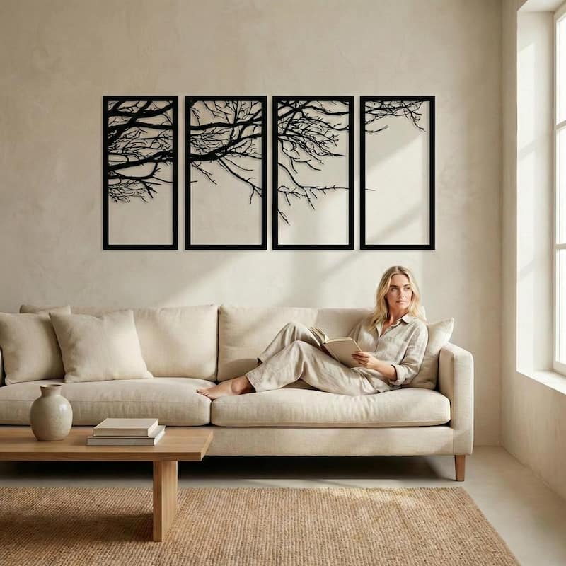 Tree of Life 4 Panels Metal Wall Decor for Home and Outside - Wall-Mounted Geometric Wall Art Decor