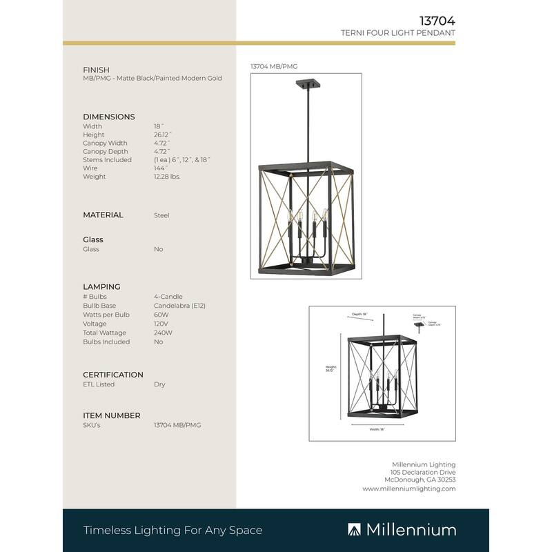 Millennium Lighting Terni 4 Light Pendant Fixture - 26.12 Inch