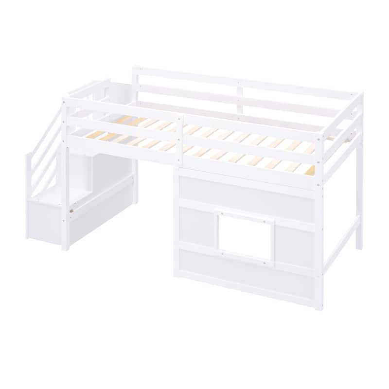 Loft Bed with Storage Staircase and Window