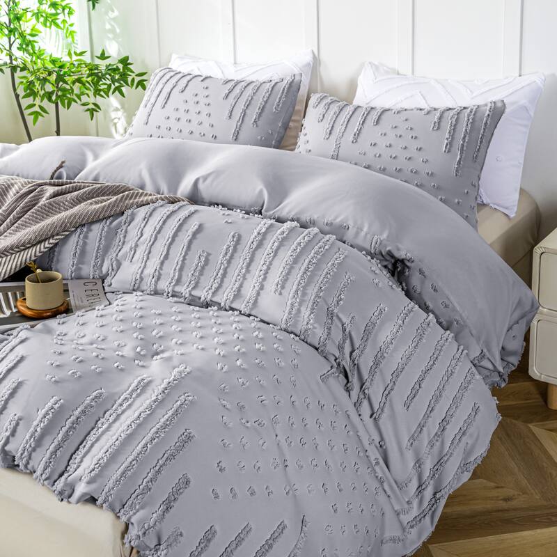3-Piece Boho Tufted Duvet Cover Set, Textured Duvet Cover and 2 Pillowcases for All Season