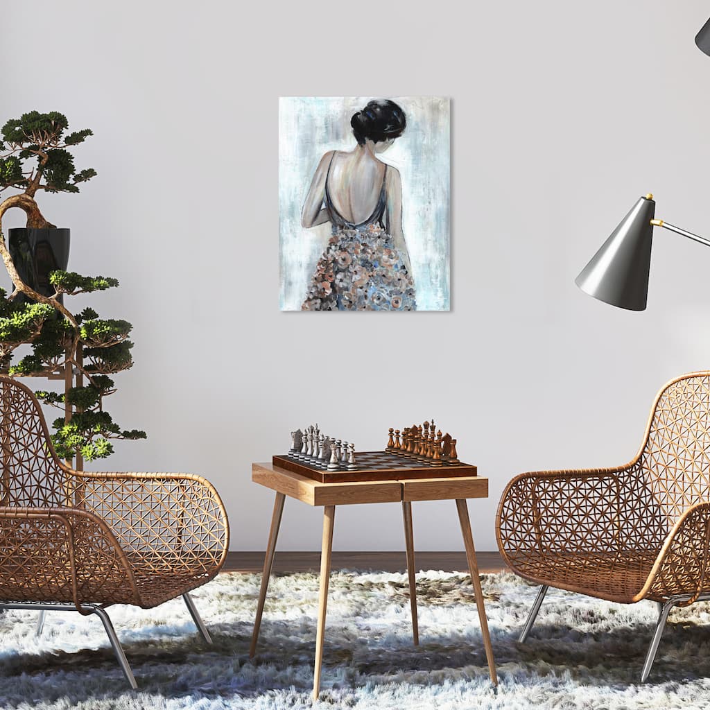 Wynwood Studio Fashion and Glam Girl in a floral dress White and Glam Wall Art Canvas Print