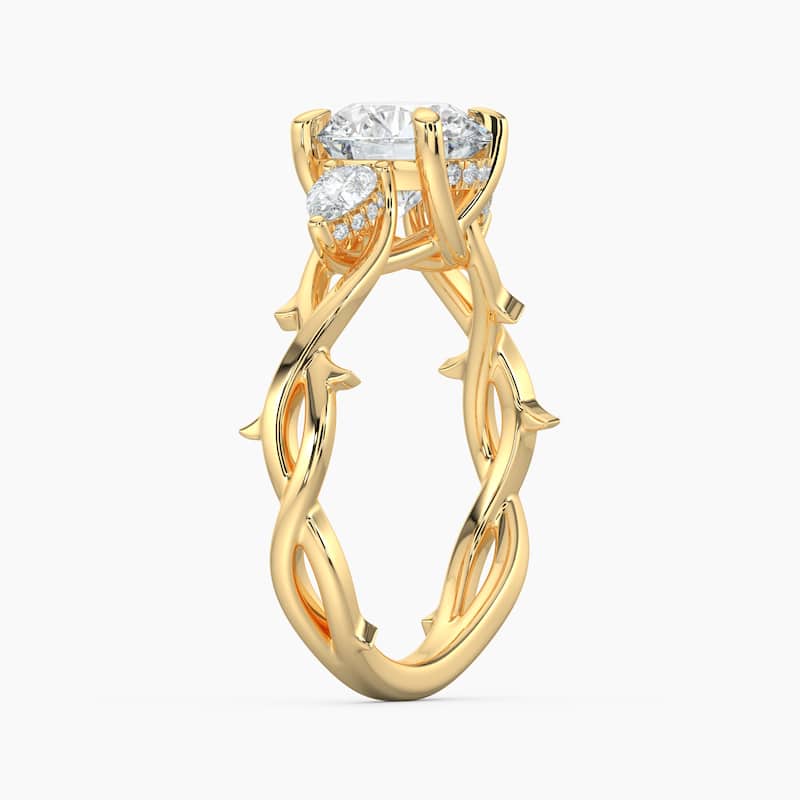 Auriya 14k Gold Round Lab Grown Diamond Thorn Vine Three Stone Hidden Halo Engagement Ring 1 to 5 ct. tw. (F-G, VS)