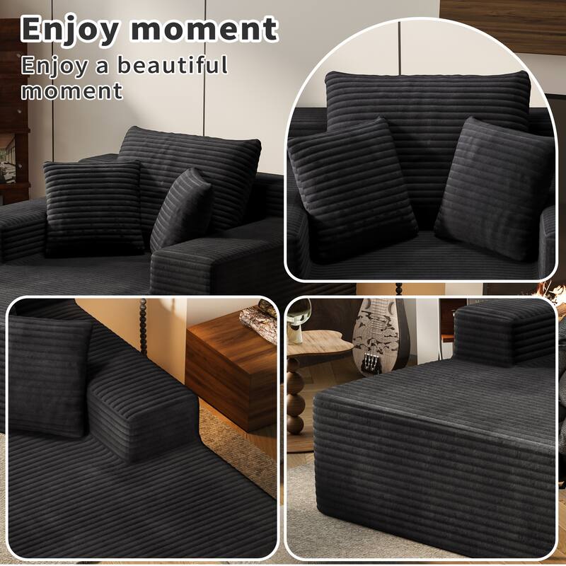 64.96" Chaise Lounge Chair Sofa Bed, Deep-Seat Corduroy Upholstered Couch, Living Room Sleeper