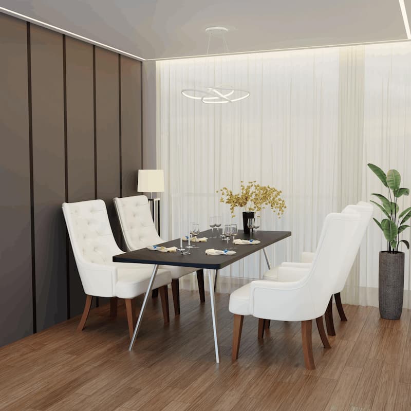 Dining Chair in Leather/Velvet Diamond-Tufted Design Side Chair in Rubberwood
