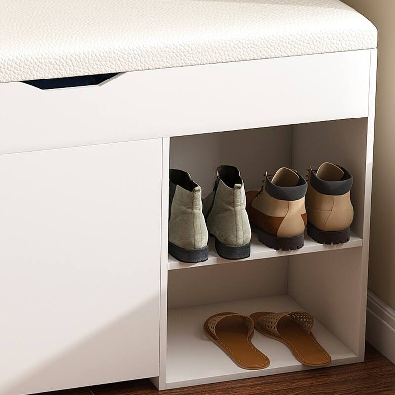 Adjustable 3-Tier Flip-Up Drawers & Hidden Cabinet Entryway Bench with Shoe Storage