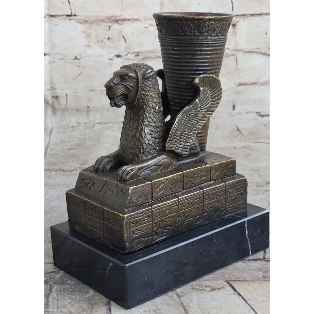 Persian Persepolis Griffon Dragon Bird Candle Holder Bronze Bookend Sculpture Statue Decor